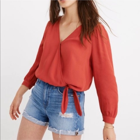 Madewell wrap side tie top v neck blouse - Picture 2 of 7